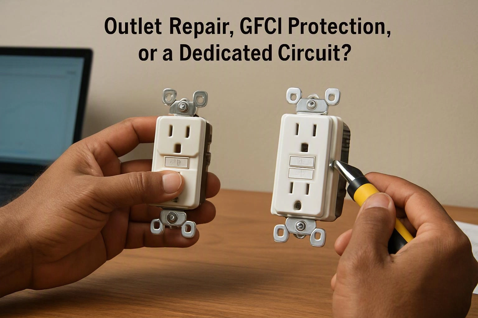 lifestyle photograph of a clear visual metaphor illustrating what "Outlet Repair, GFCI Protection