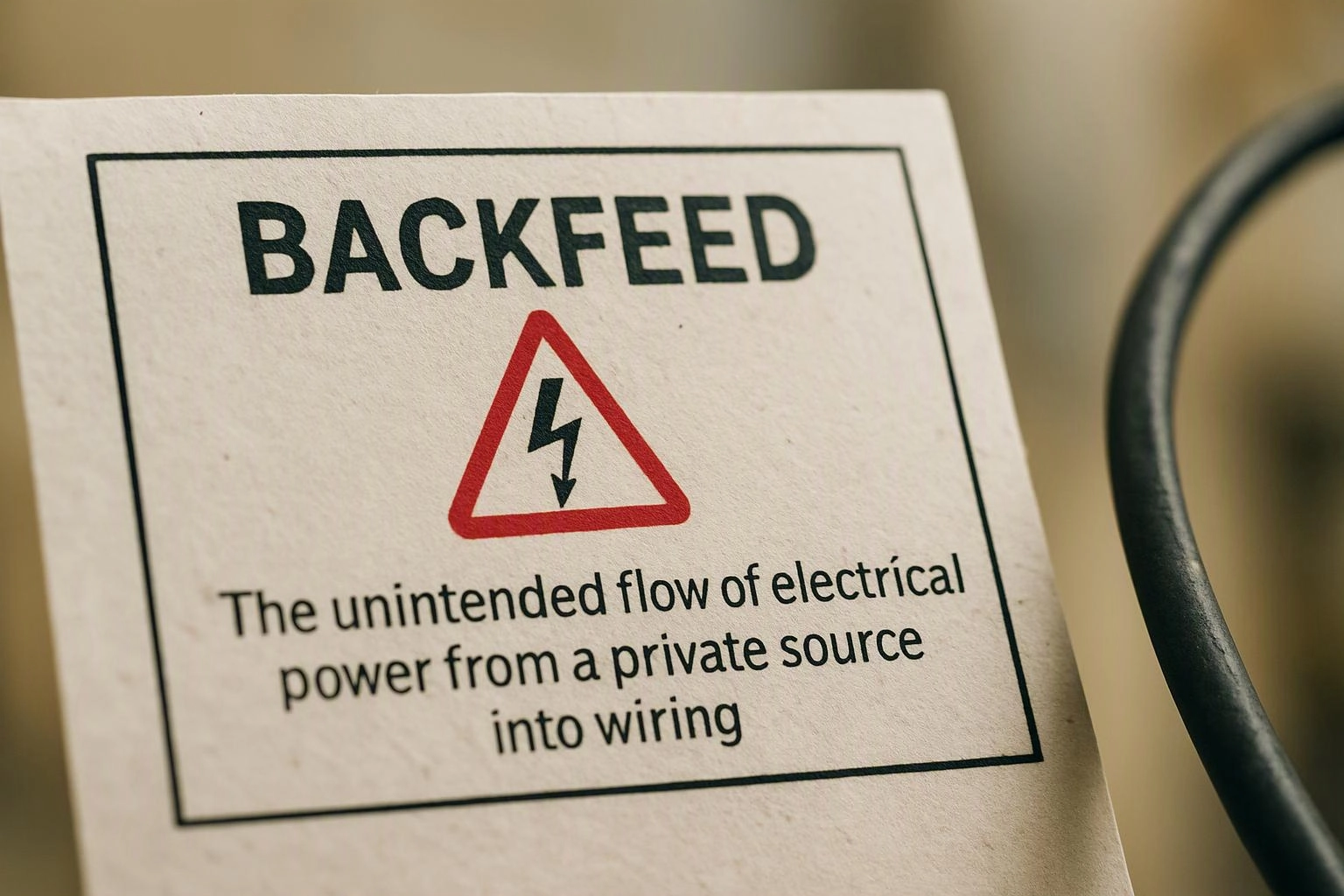 A warning card shows the word BACKFEED, a बिजली hazard symbol