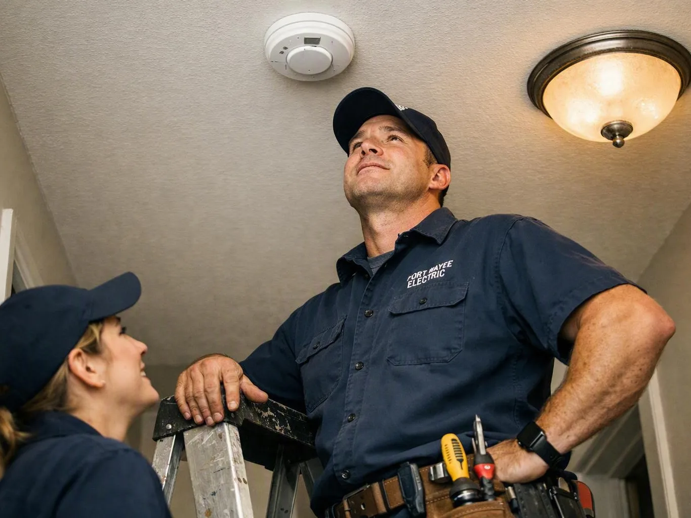 Electrician wiring a furnace, heat pump, or air conditioner in a residential